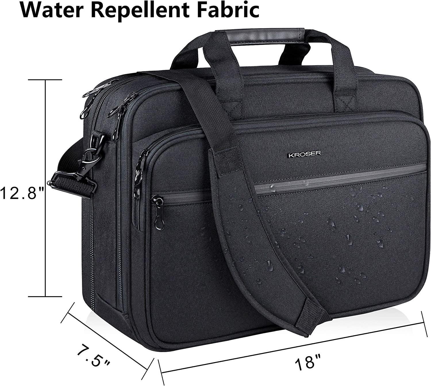 KROSER Laptop Bag Premium Laptop Briefcase Fits Up to 17.3 Inch Laptop Expandable Water-Repellent Shoulder Messenger Bag Computer Bag with RFID Pockets for Travel/Business/School/Men/Women-Black - Image 3